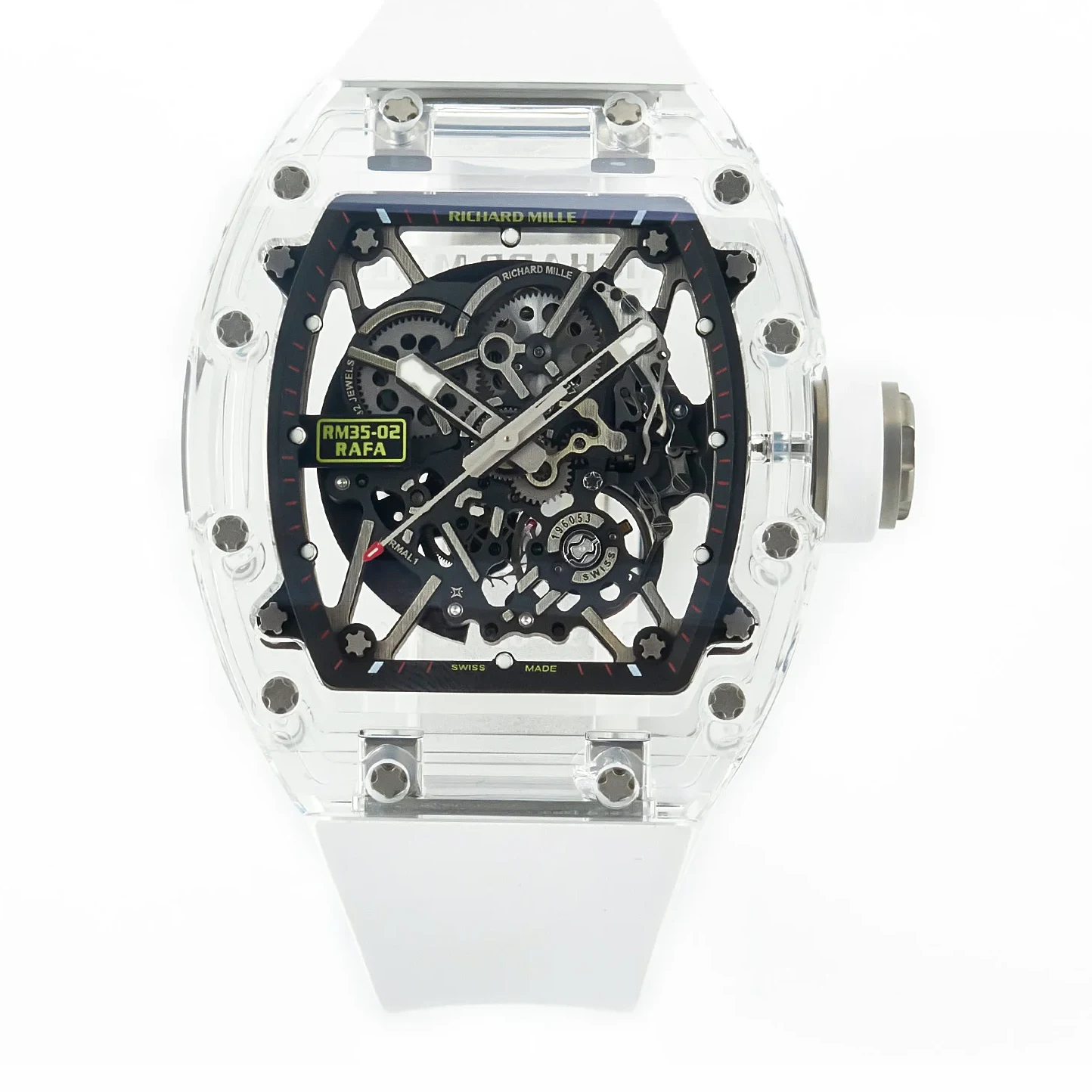 RM035 TRANSPARENT SONIC Best Edition Skeleton Dial on White Rubber Strap Clone RMUL2 V2