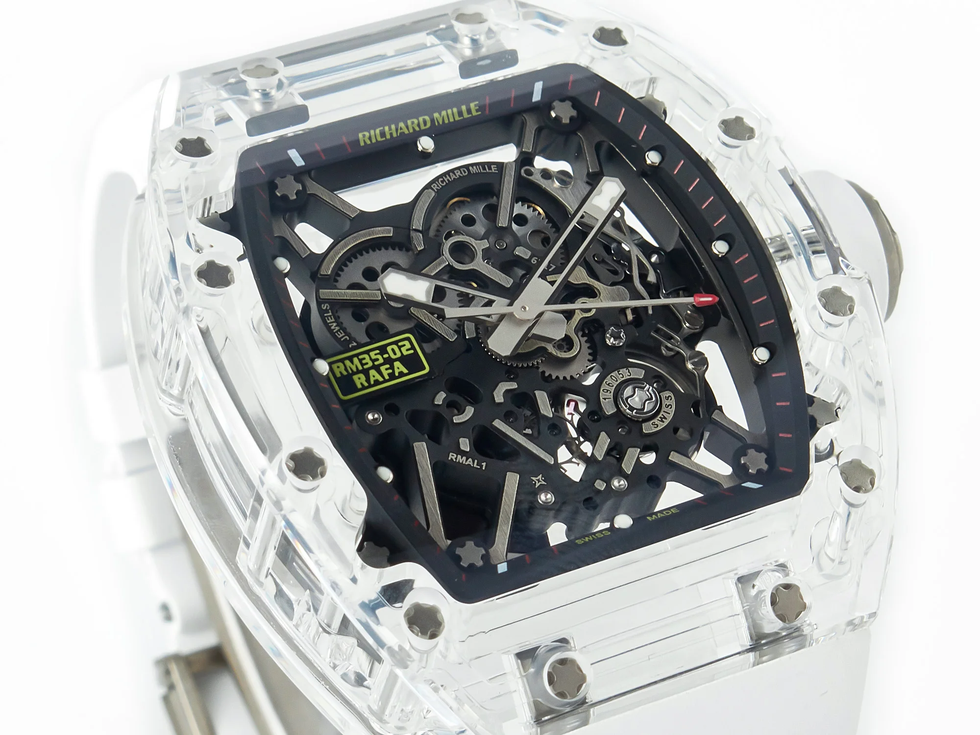 RM035 TRANSPARENT SONIC Best Edition Skeleton Dial on White Rubber Strap Clone RMUL2 V2