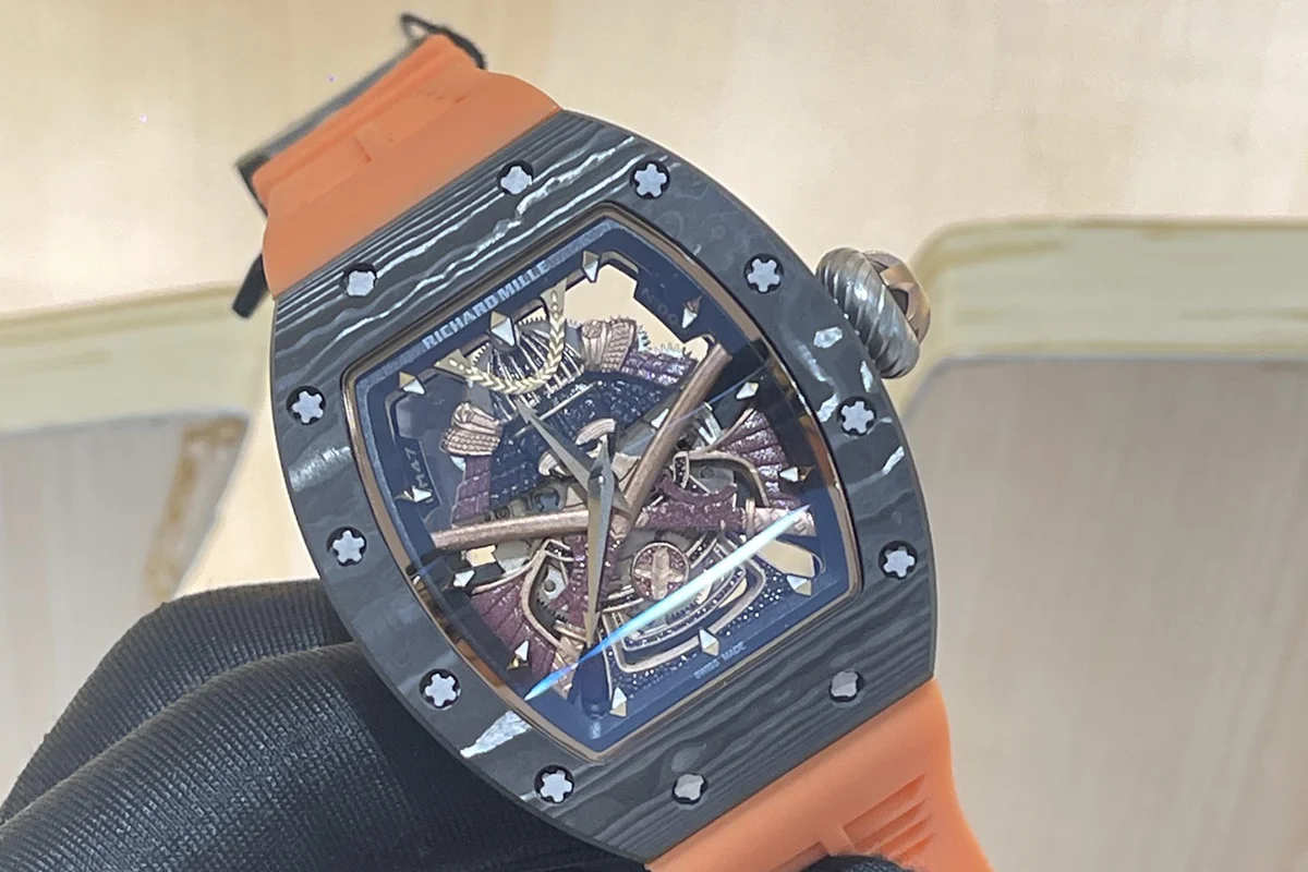 RM047 Tourbillon Samurai NTPT Carbon on Orange Rubber Strap