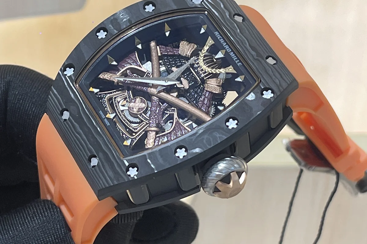 RM047 Tourbillon Samurai NTPT Carbon on Orange Rubber Strap