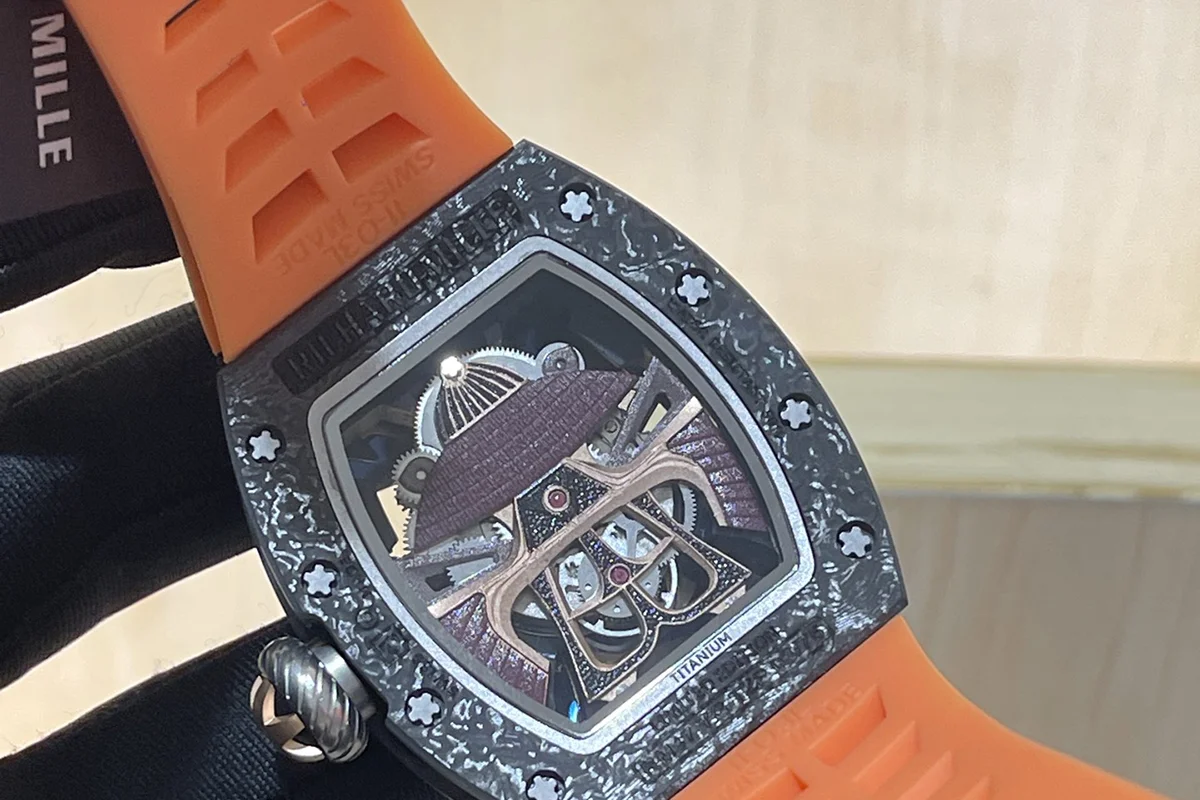 RM047 Tourbillon Samurai NTPT Carbon on Orange Rubber Strap