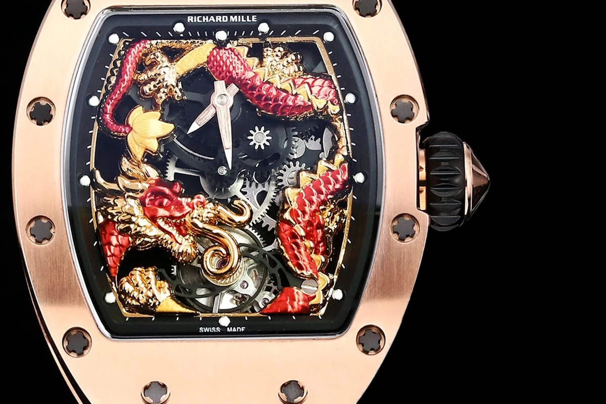RM057 Tourbillon Dragon in Rose Gold in Red Rubber Strap