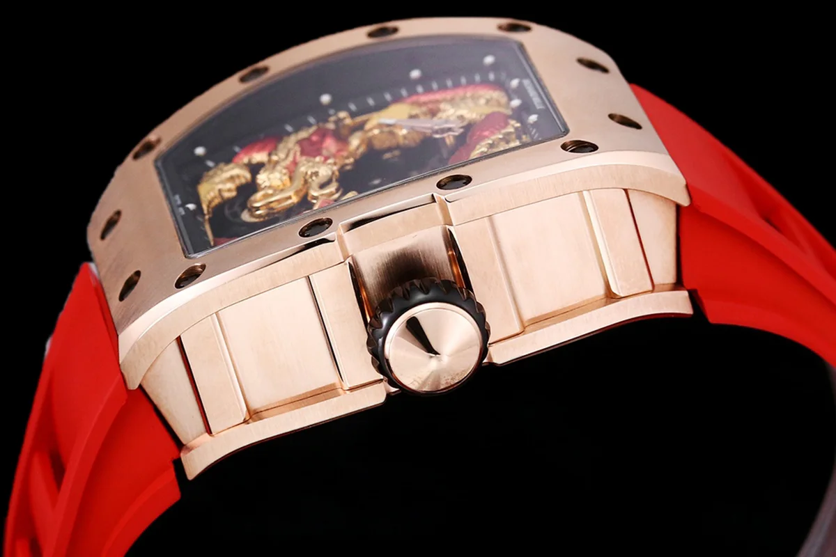 RM057 Tourbillon Dragon in Rose Gold in Red Rubber Strap