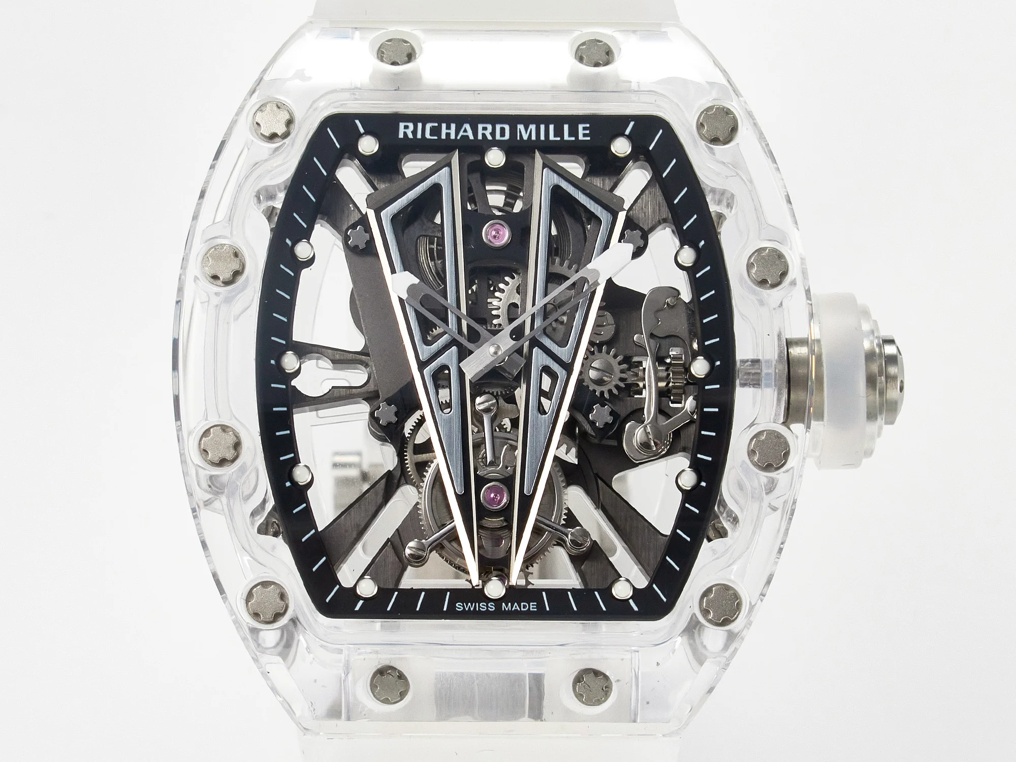 RM27-03 White Transparent Tourbillon MSF Best Edition Skull Dial on White Rubber Strap