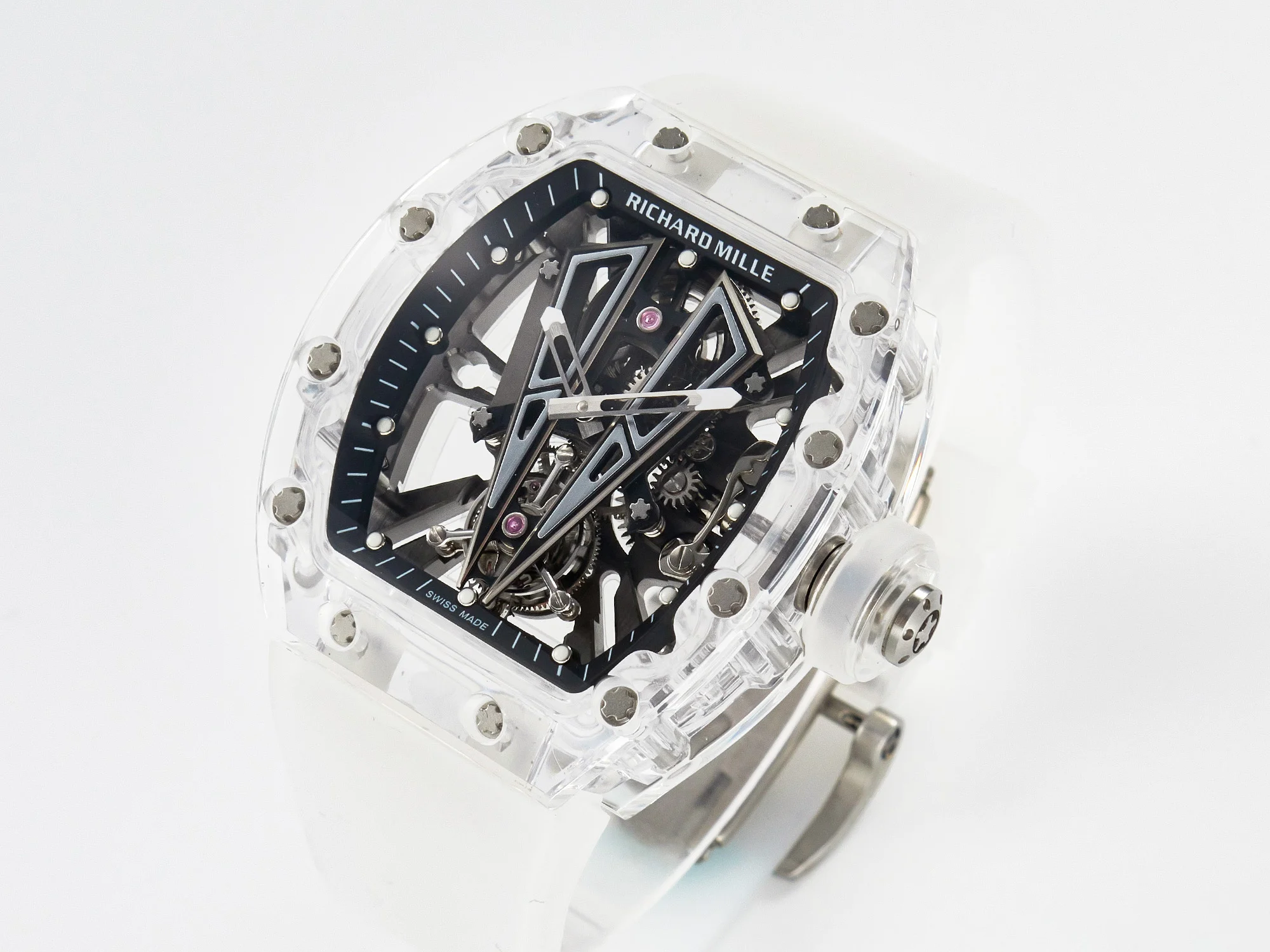 RM27-03 White Transparent Tourbillon MSF Best Edition Skull Dial on White Rubber Strap