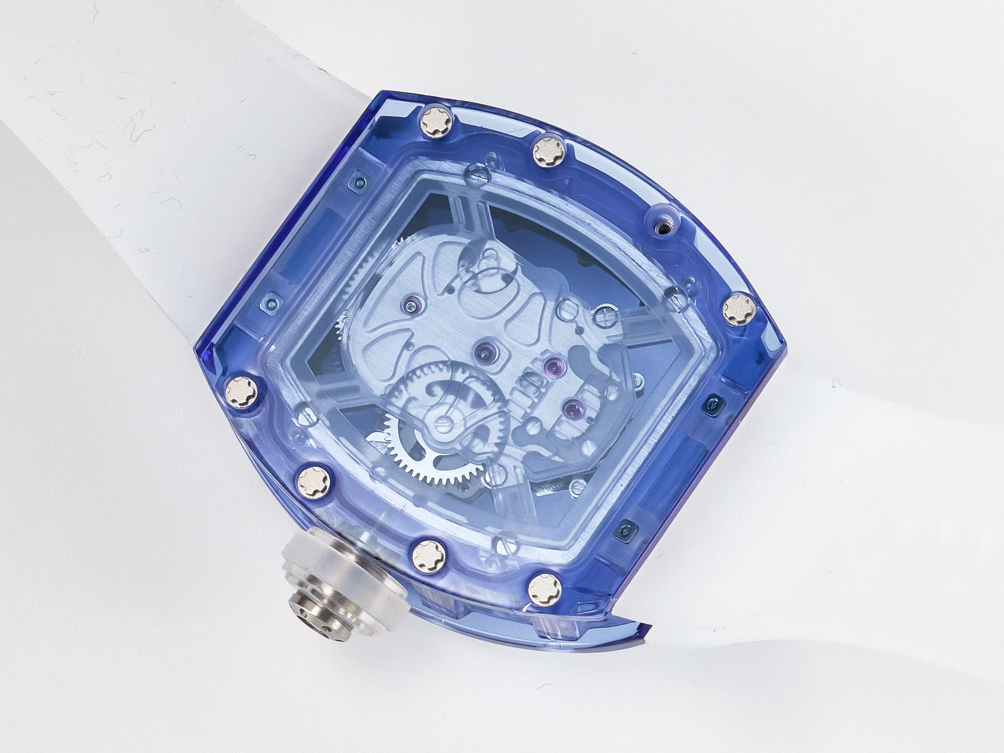 RM52-01 Blue Transparent Tourbillon MSF Best Edition Skull Dial on White Rubber Strap