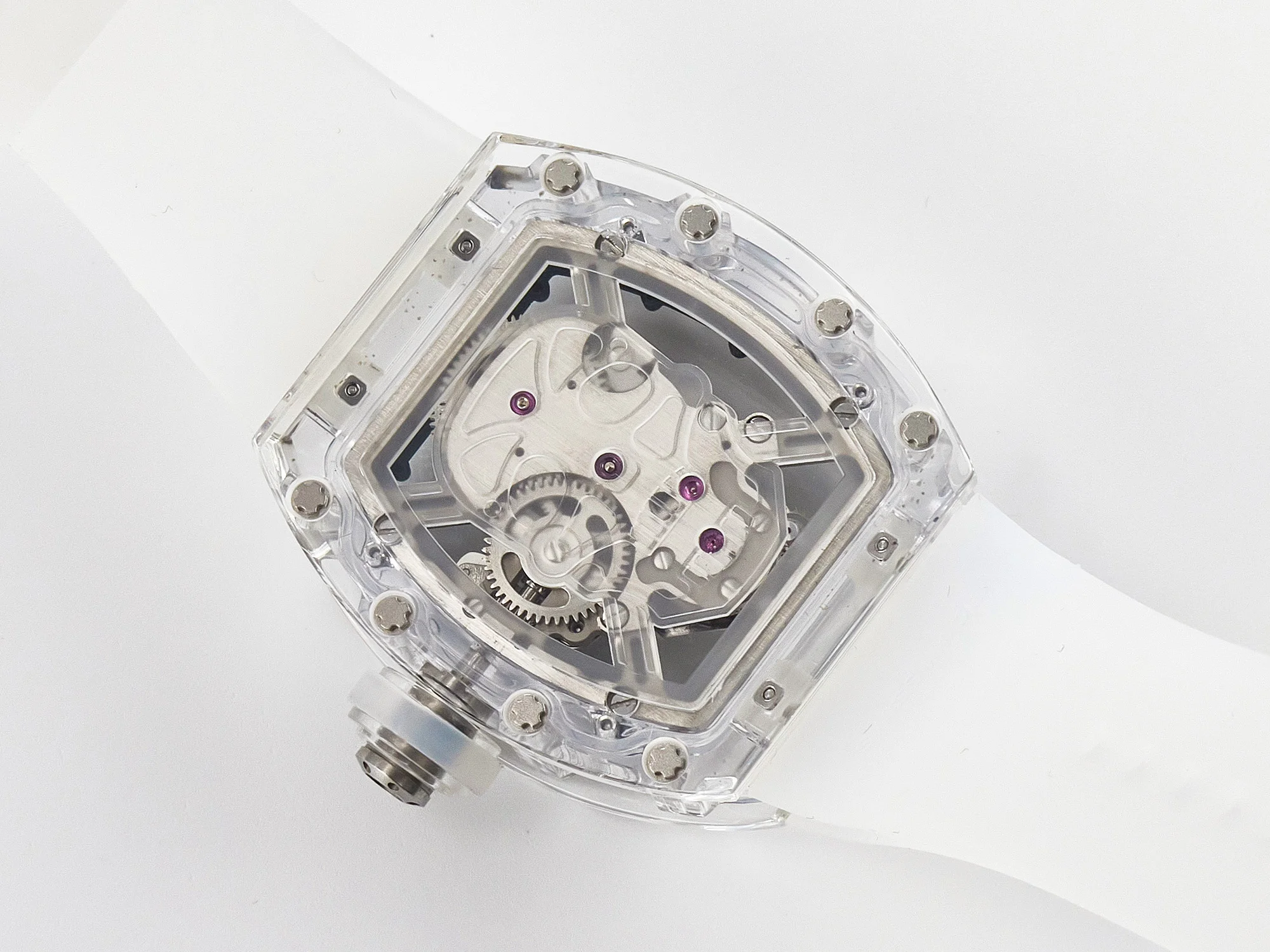 RM52-01 White Transparent Tourbillon MSF Best Edition Skull Dial on White Rubber Strap
