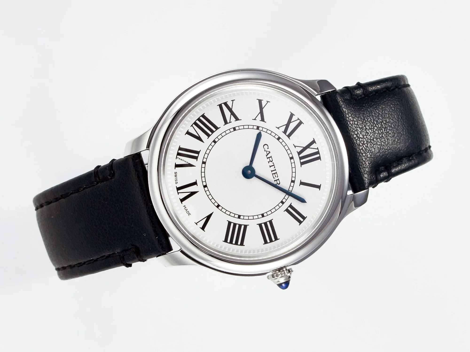 Ronde De Cartier 36mm DRF 1:1 Best Edition Sandblasted Silver-Plated White Dial on Black Leather Strap Ronda Quartz