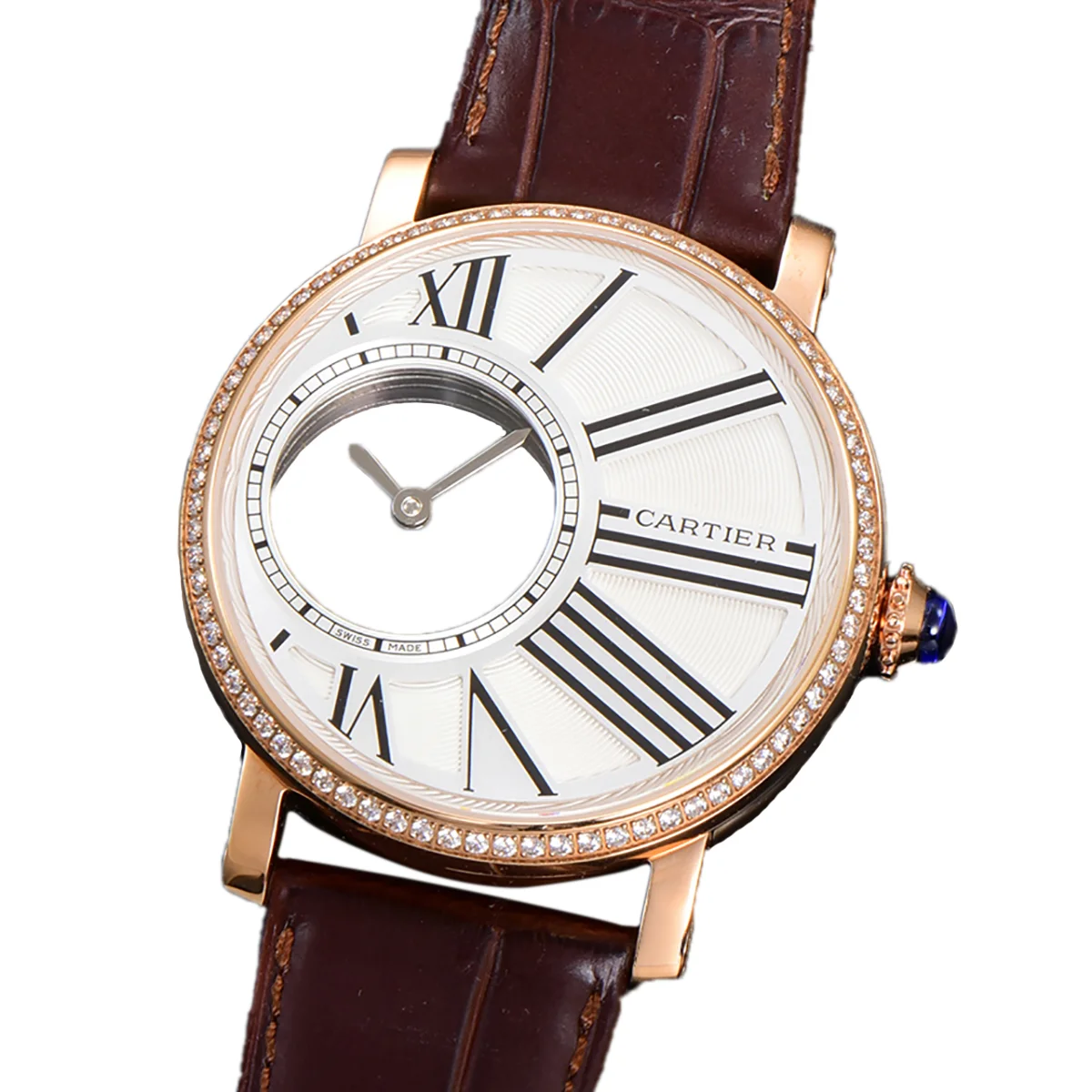 Rotonde De Cartier White Dial with Diamond Bezel in Rose Gold