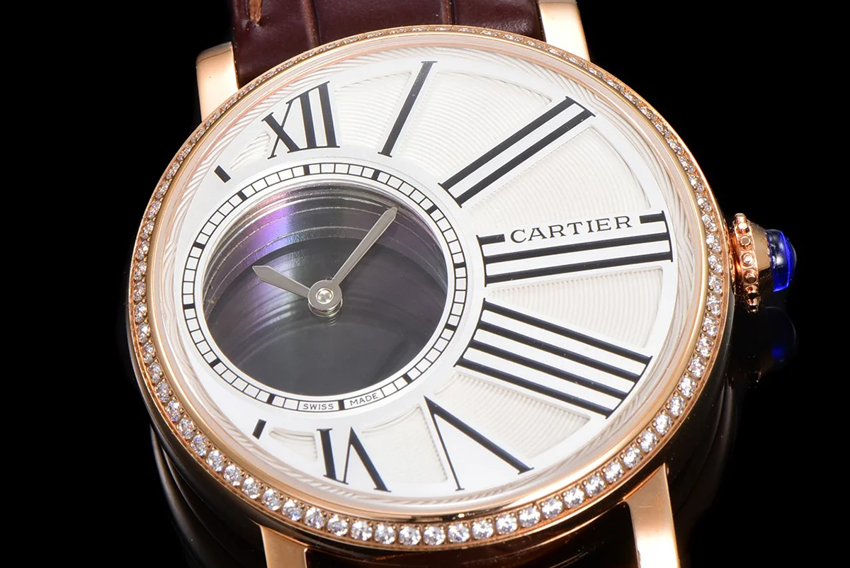 Rotonde De Cartier White Dial with Diamond Bezel in Rose Gold