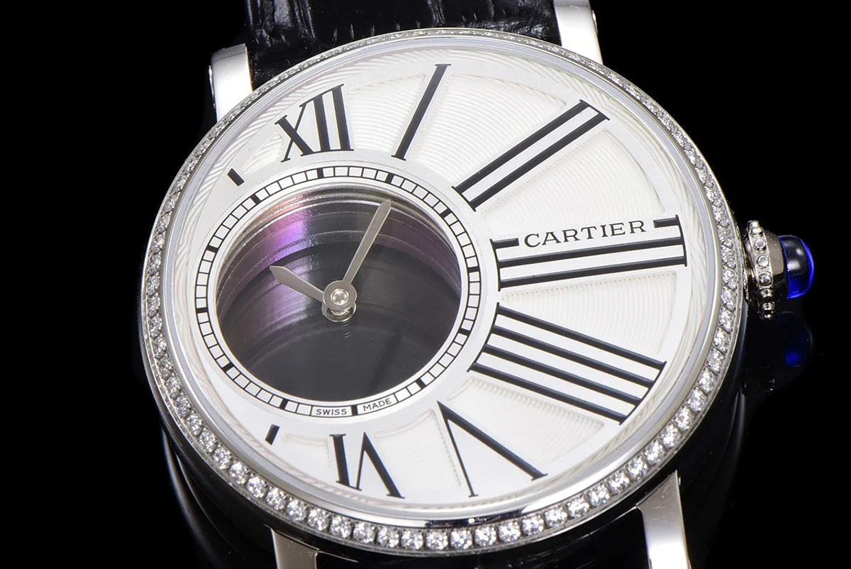 Rotonde De Cartier White Dial with Diamond Bezel in Steel