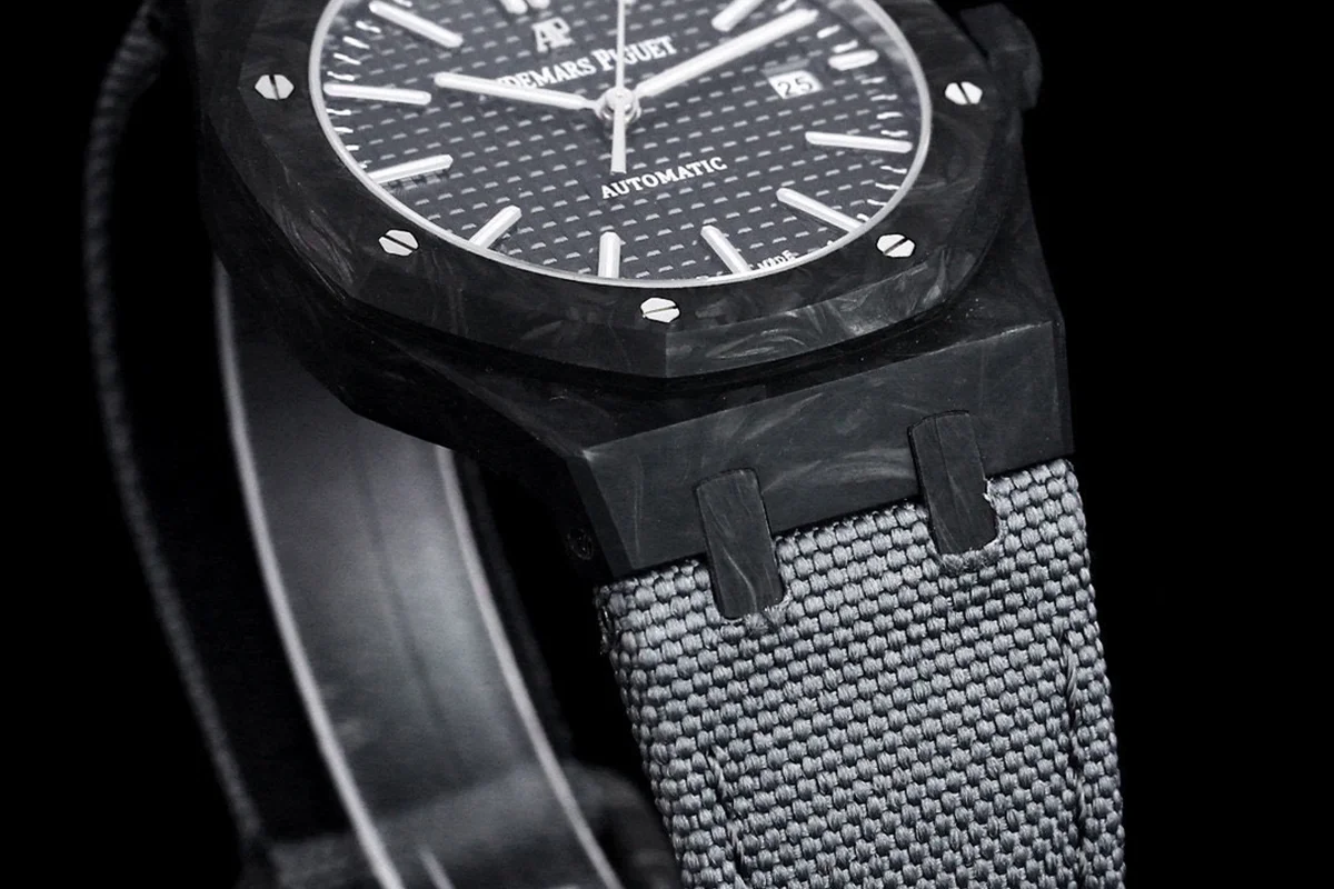 Royal Oak 15400 Black Dial in Carbon Fibre on Grey Nylon Strap