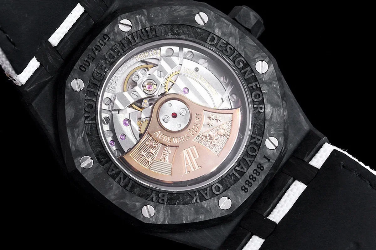 Royal Oak 15400 White Dial in Carbon Fibre on White Nylon Strap