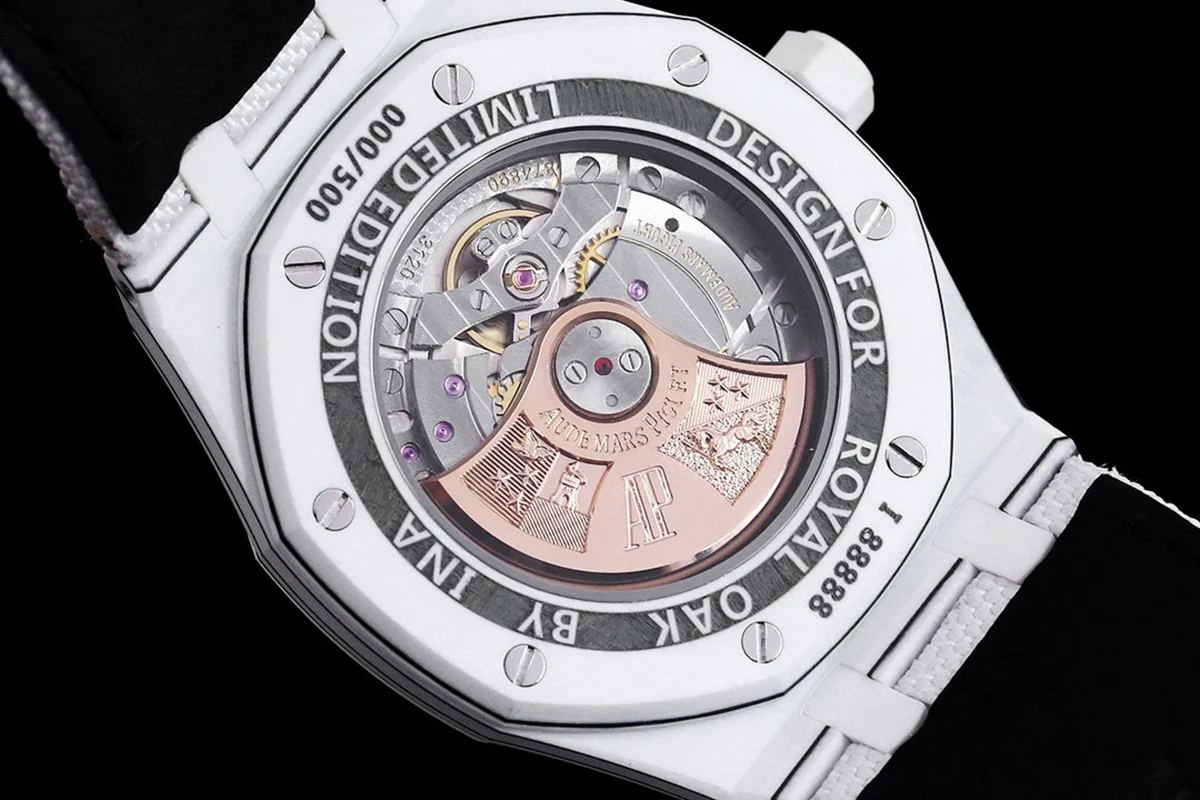 Royal Oak 15400 White Dial in White Carbon Fibre on White Nylon Strap