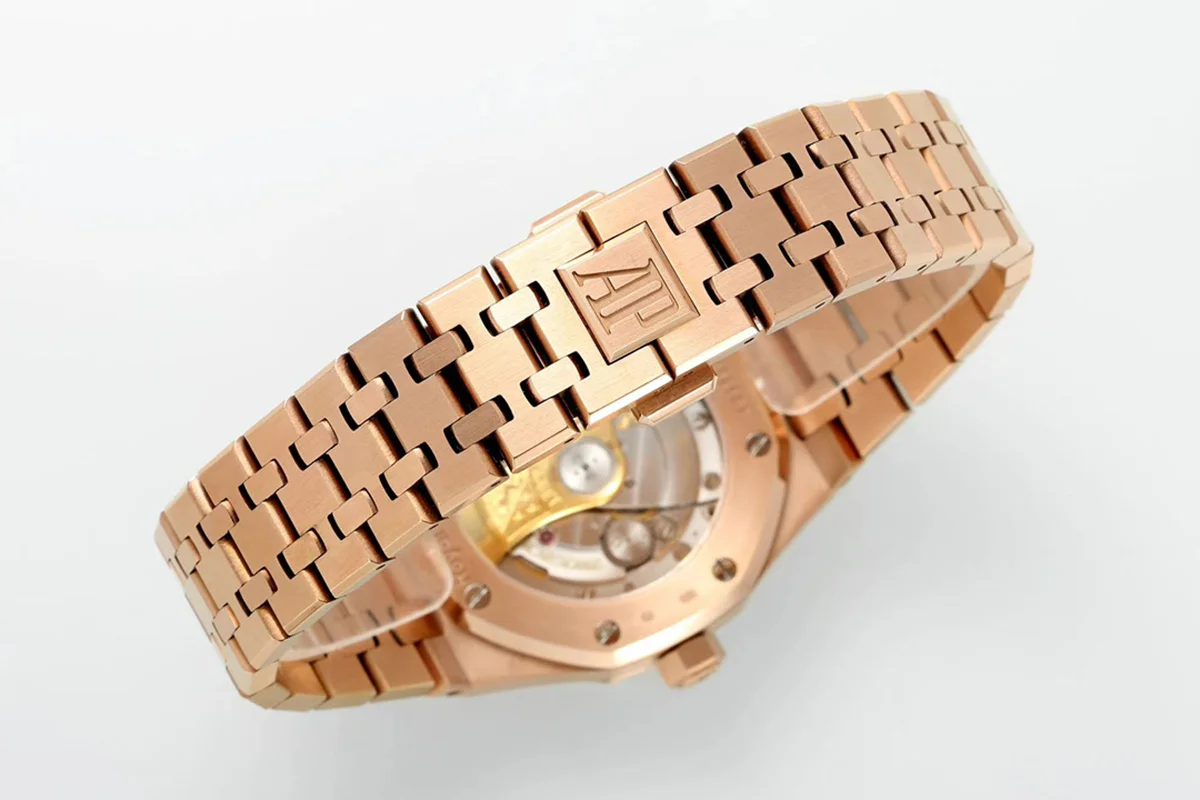 Royal Oak 15450ST 37mm Champagne Dial in Rose Gold with Rainbow Diamond Bezel