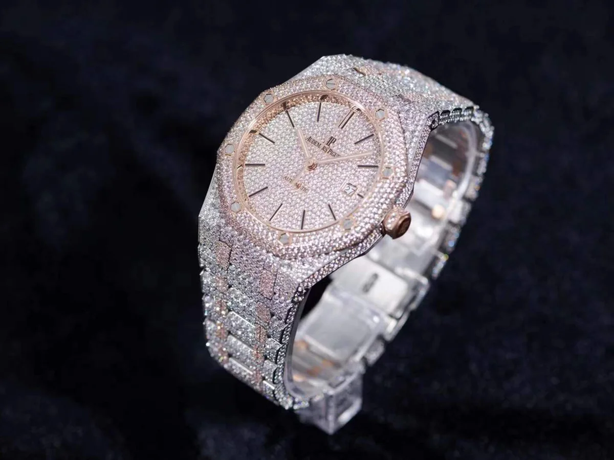 Royal Oak 41mm 15400 Iced Out Steel/Rose Gold in Stick Markers