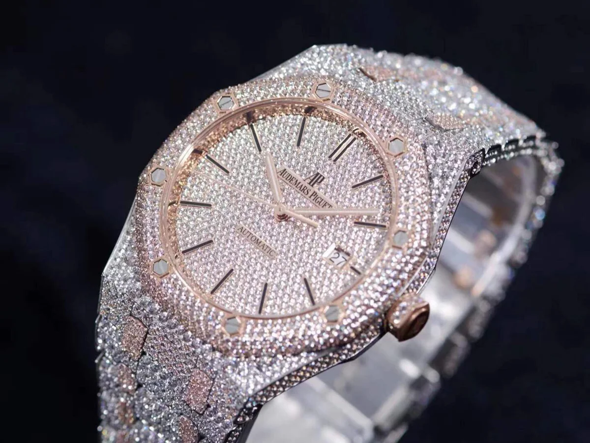 Royal Oak 41mm 15400 Iced Out Steel/Rose Gold in Stick Markers