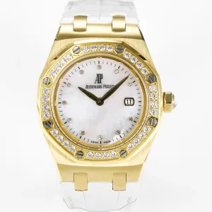 Royal Oak Ladies 33mm YG DRF Best Edition MOP Dial Diamonds Bezel on White Rubber Strap ETA Quartz