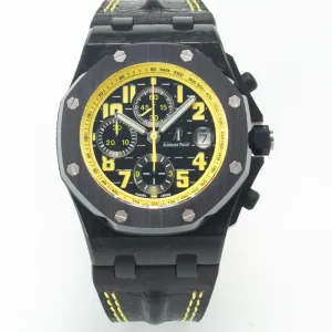 Royal Oak Offshore Bumble Bee Forged Carbon 1:1 JF Best Edition on Leather Strap A7750 w/ Cyclops & DW Mod