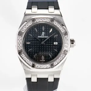 Royal Oak Offshore Ladies 33mm SS DRF Best Edition Black Dial Diamonds Bezel on Black Rubber Strap ETA Quartz