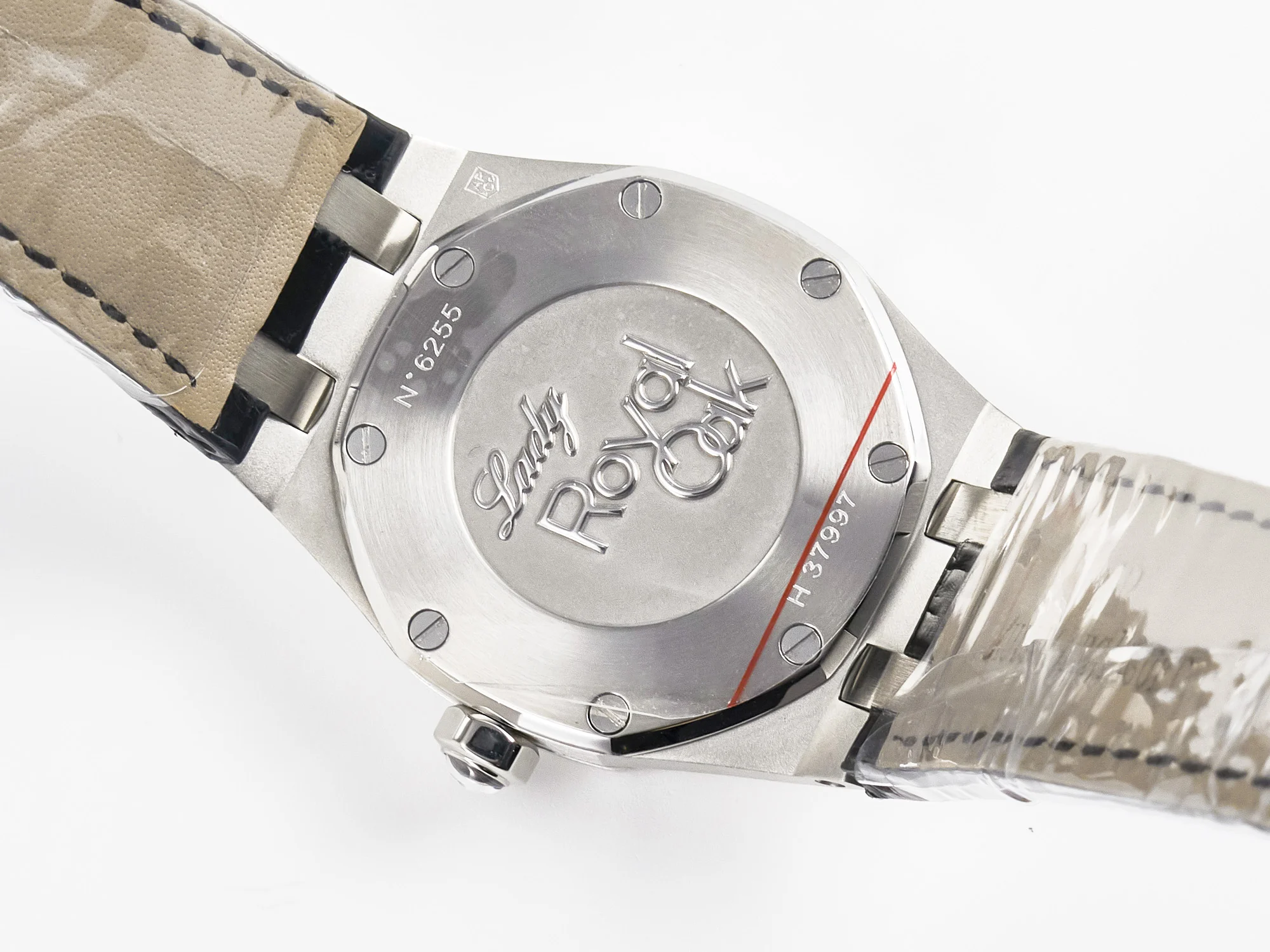 Royal Oak Offshore Ladies 33mm SS DRF Best Edition Black Dial Diamonds Bezel on Black Leather Strap ETA Quartz