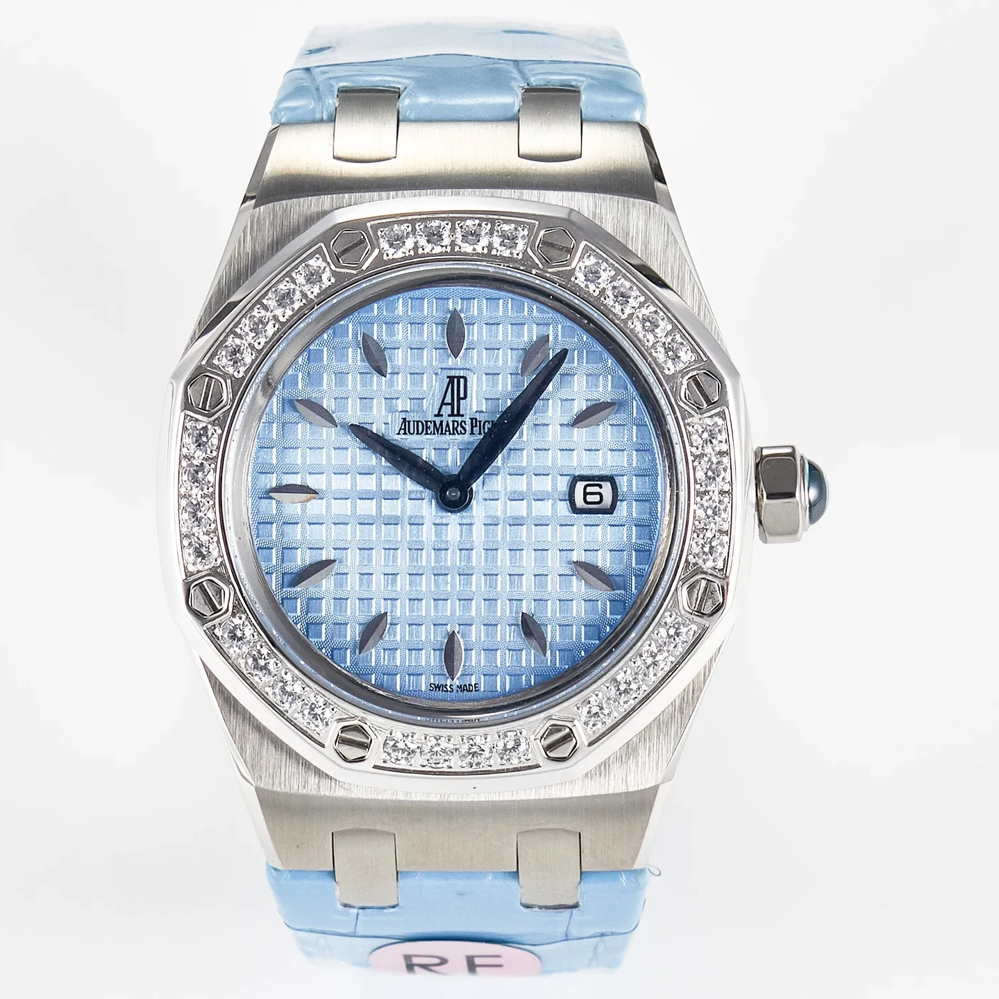 Royal Oak Offshore Ladies 33mm SS DRF Best Edition Blue Dial Diamonds Bezel on Blue Leather Strap ETA Quartz