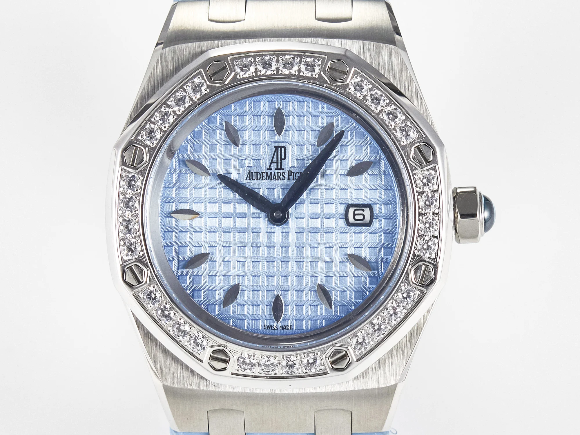 Royal Oak Offshore Ladies 33mm SS DRF Best Edition Blue Dial Diamonds Bezel on Blue Leather Strap ETA Quartz