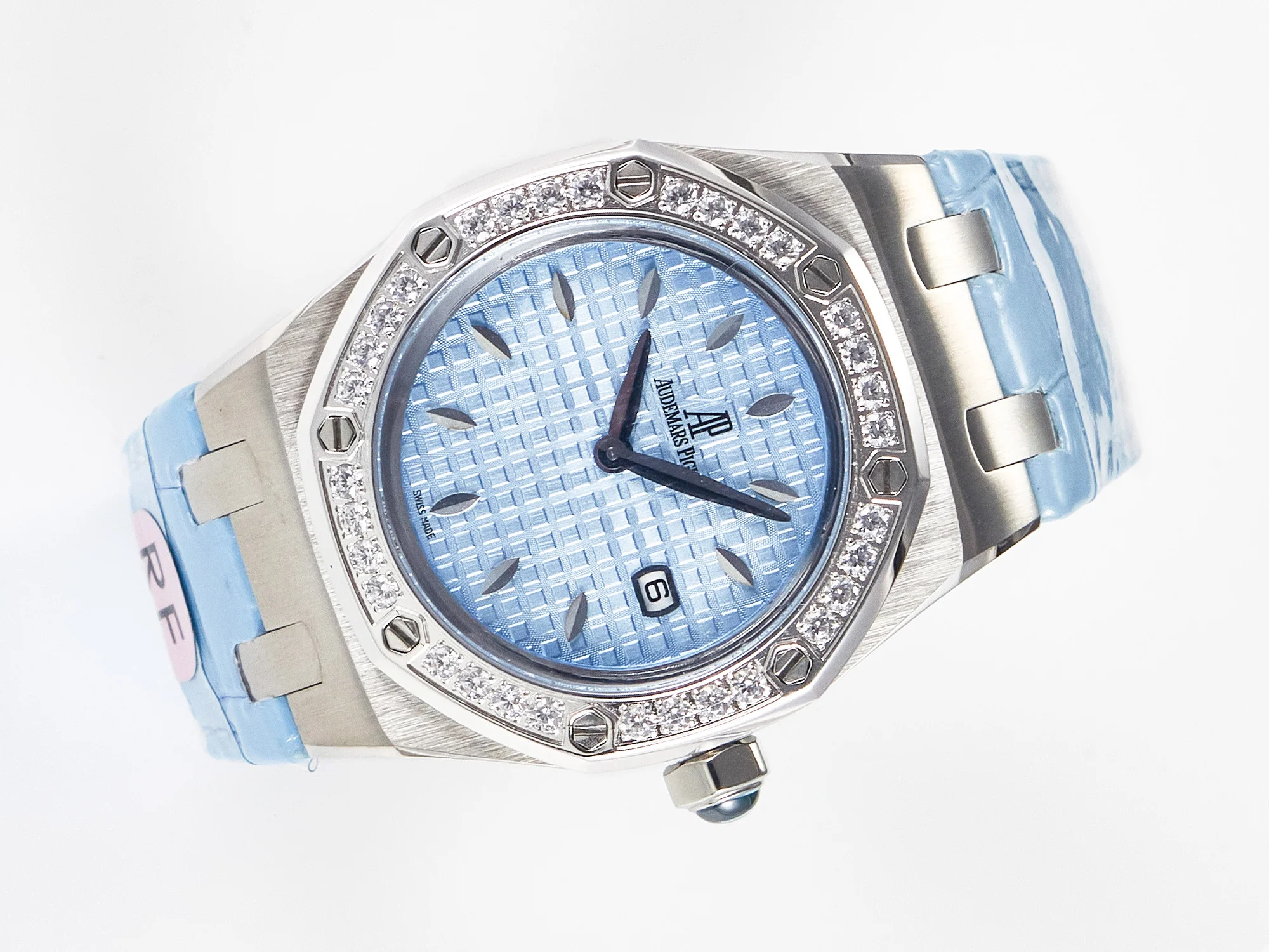 Royal Oak Offshore Ladies 33mm SS DRF Best Edition Blue Dial Diamonds Bezel on Blue Leather Strap ETA Quartz