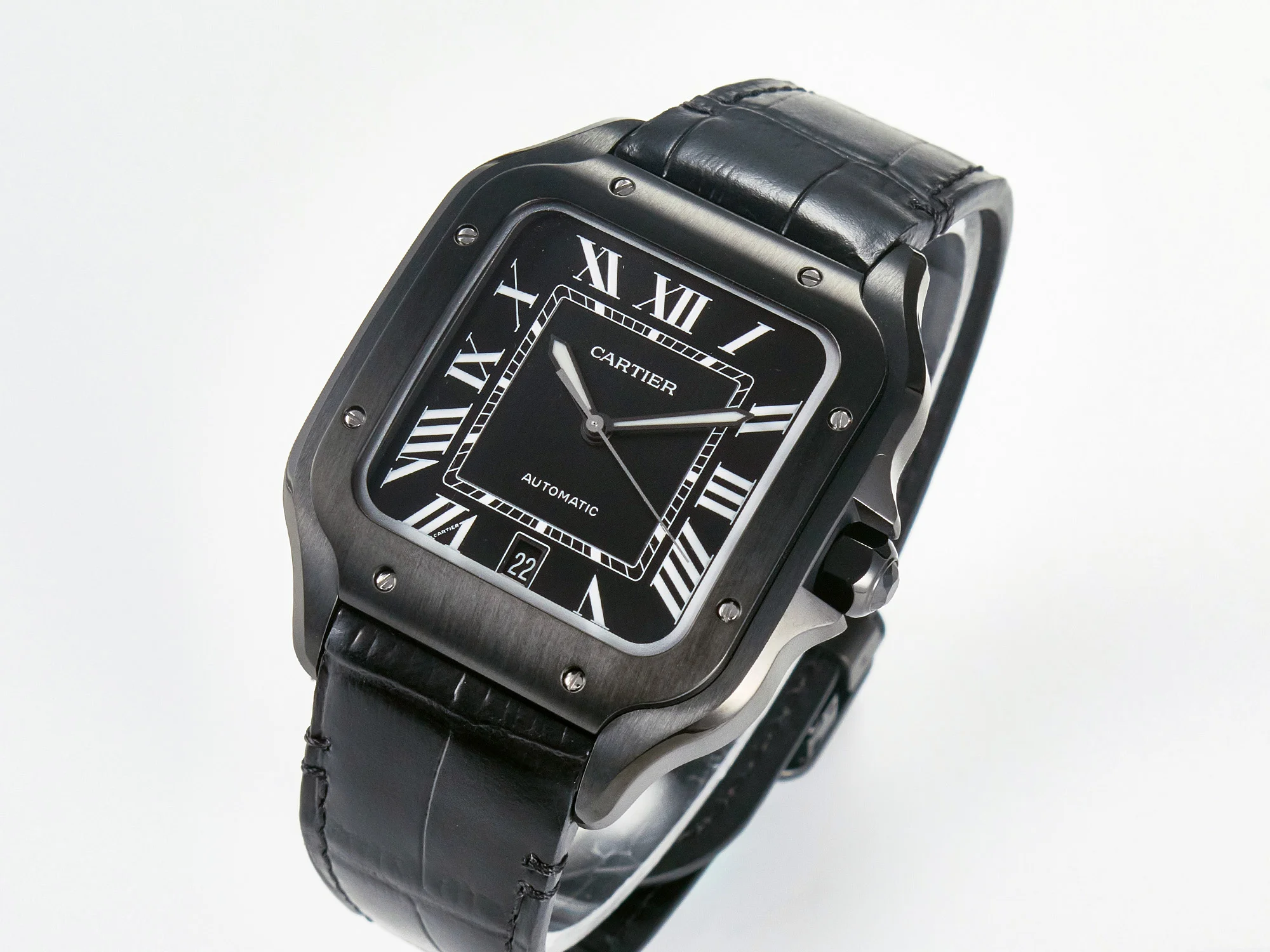 Santos de Cartier 40mm 2018 BVF 1:1 Best Edition Black Dial on Black Leather Strap MIYOTA 9015
