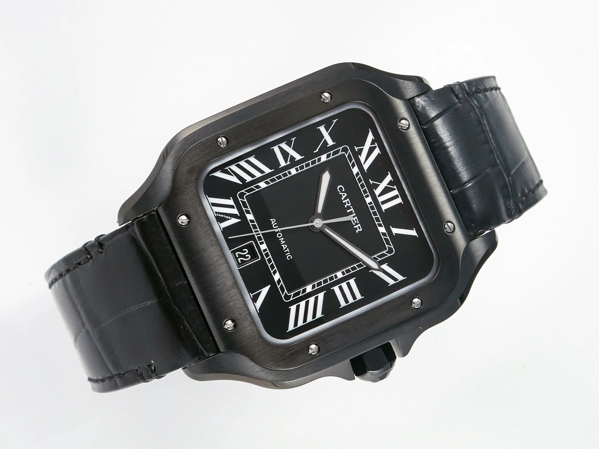 Santos de Cartier 40mm 2018 BVF 1:1 Best Edition Black Dial on Black Leather Strap MIYOTA 9015