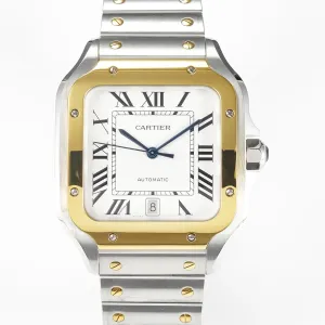 Santos de Cartier 40mm 2018 BVF 1:1 Best Edition YG Bezel White Dial on SS SmartLinks Bracelet MIYOTA 9015