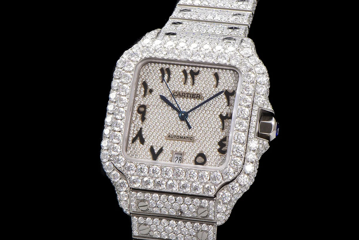 Santos de Cartier 40mm Diamond Paved Dial with Arabic Markers in Steel