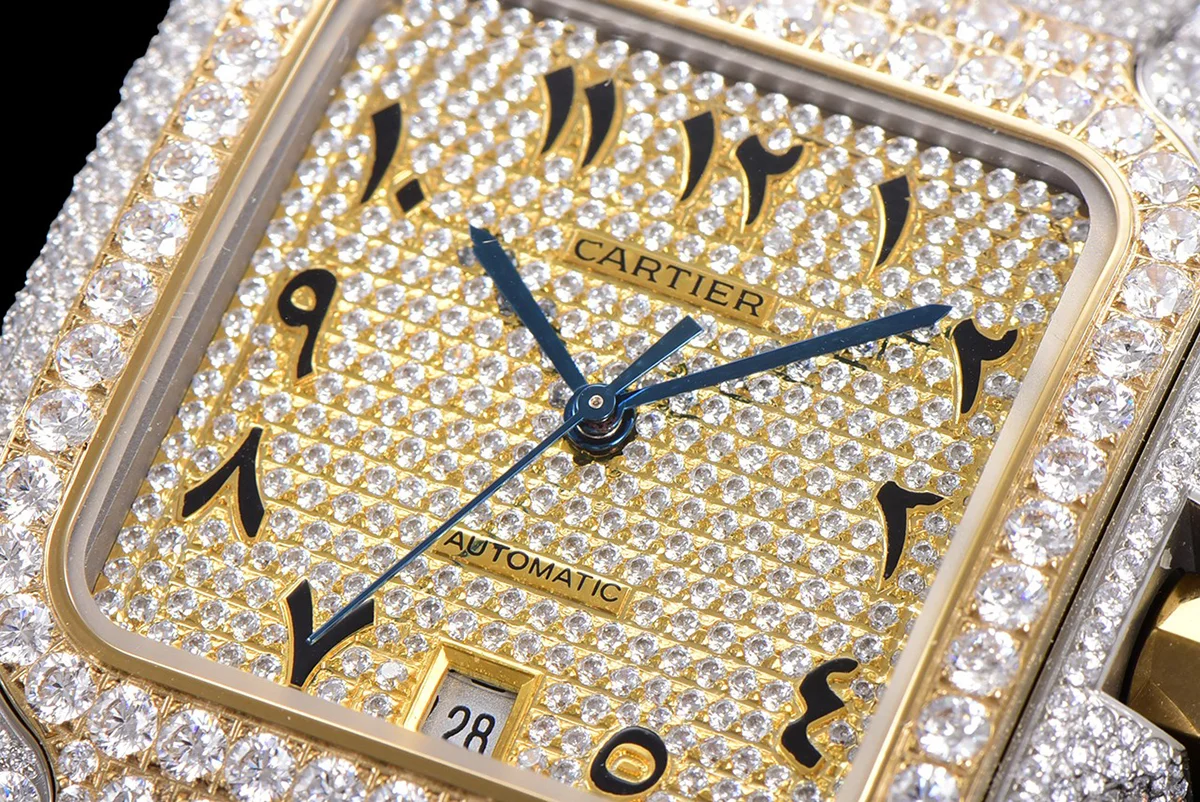 Santos de Cartier 40mm Diamond Paved Dial with Arabic Markers in Steel/Yellow Gold