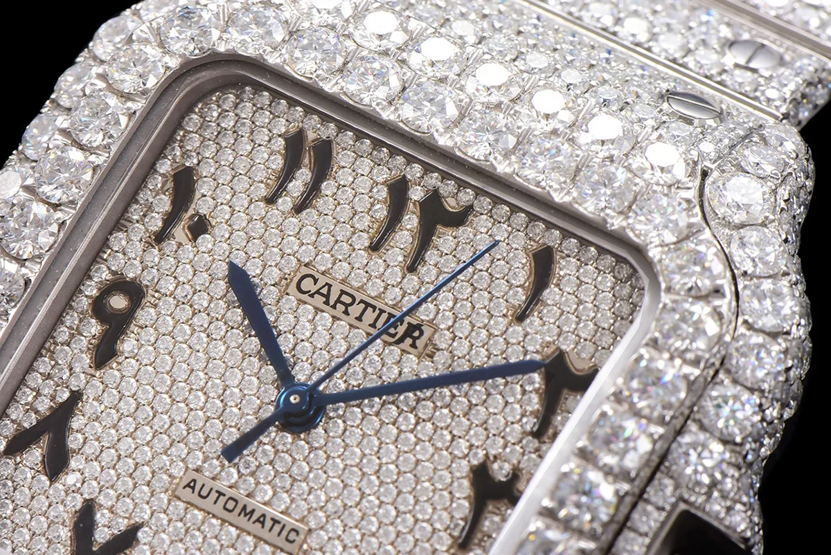 Santos de Cartier 40mm Diamond Paved Dial with Arabic Markers in Steel