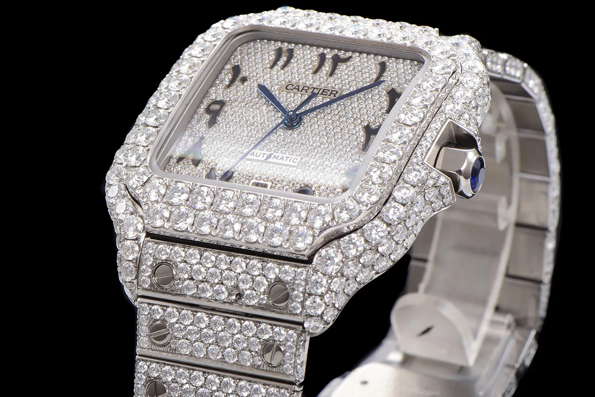 Santos de Cartier 40mm Diamond Paved Dial with Arabic Markers in Steel