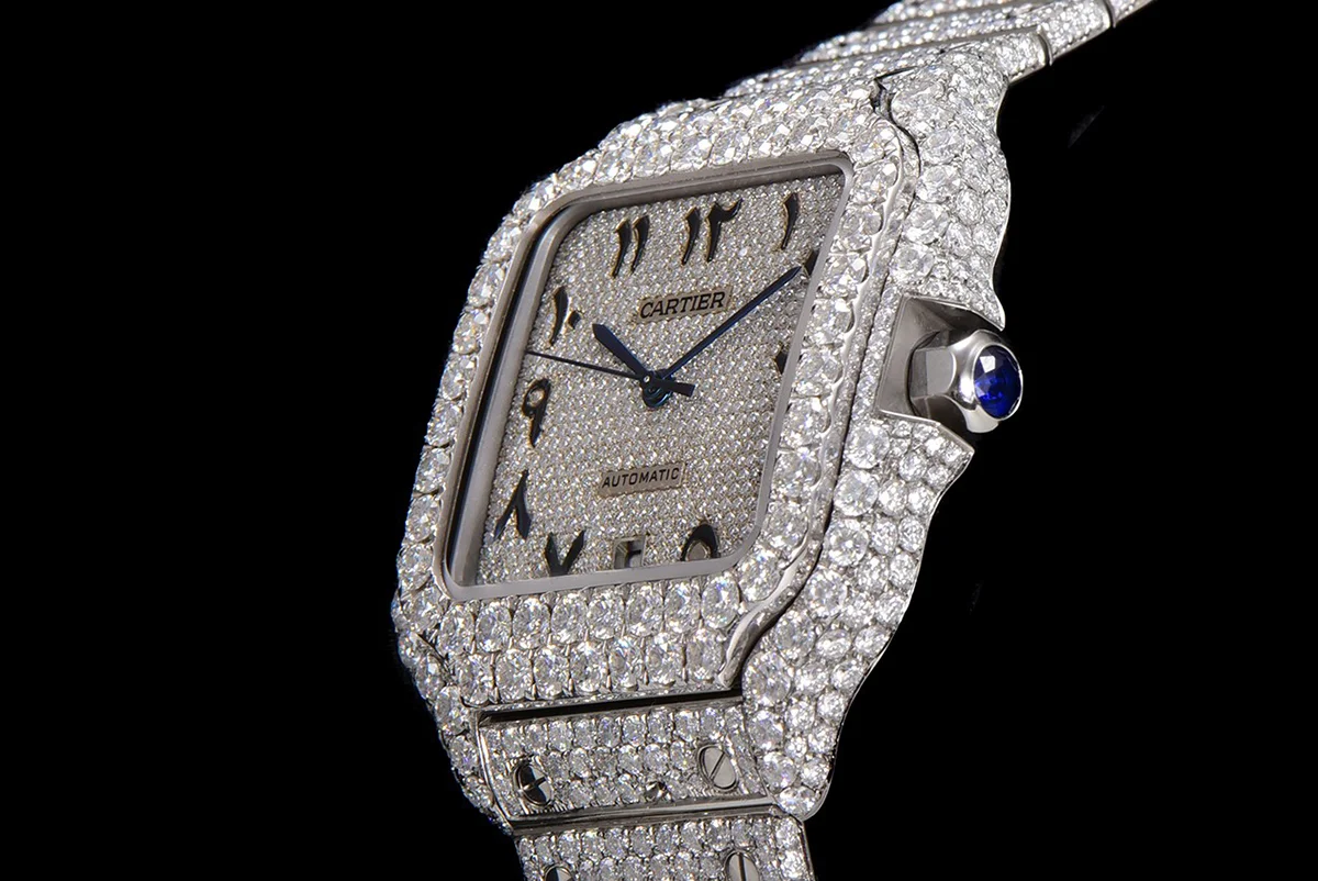 Santos de Cartier 40mm Diamond Paved Dial with Arabic Markers in Steel