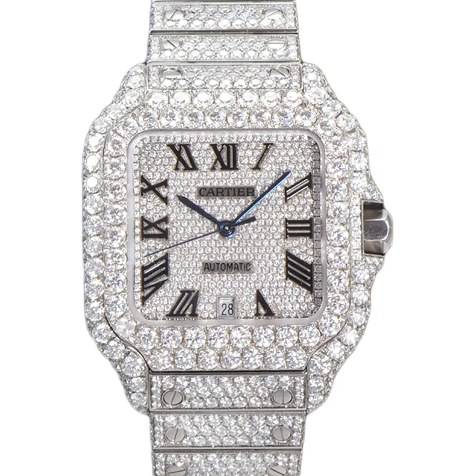 Santos de Cartier 40mm Diamond Paved Dial with Roman Markers in Steel