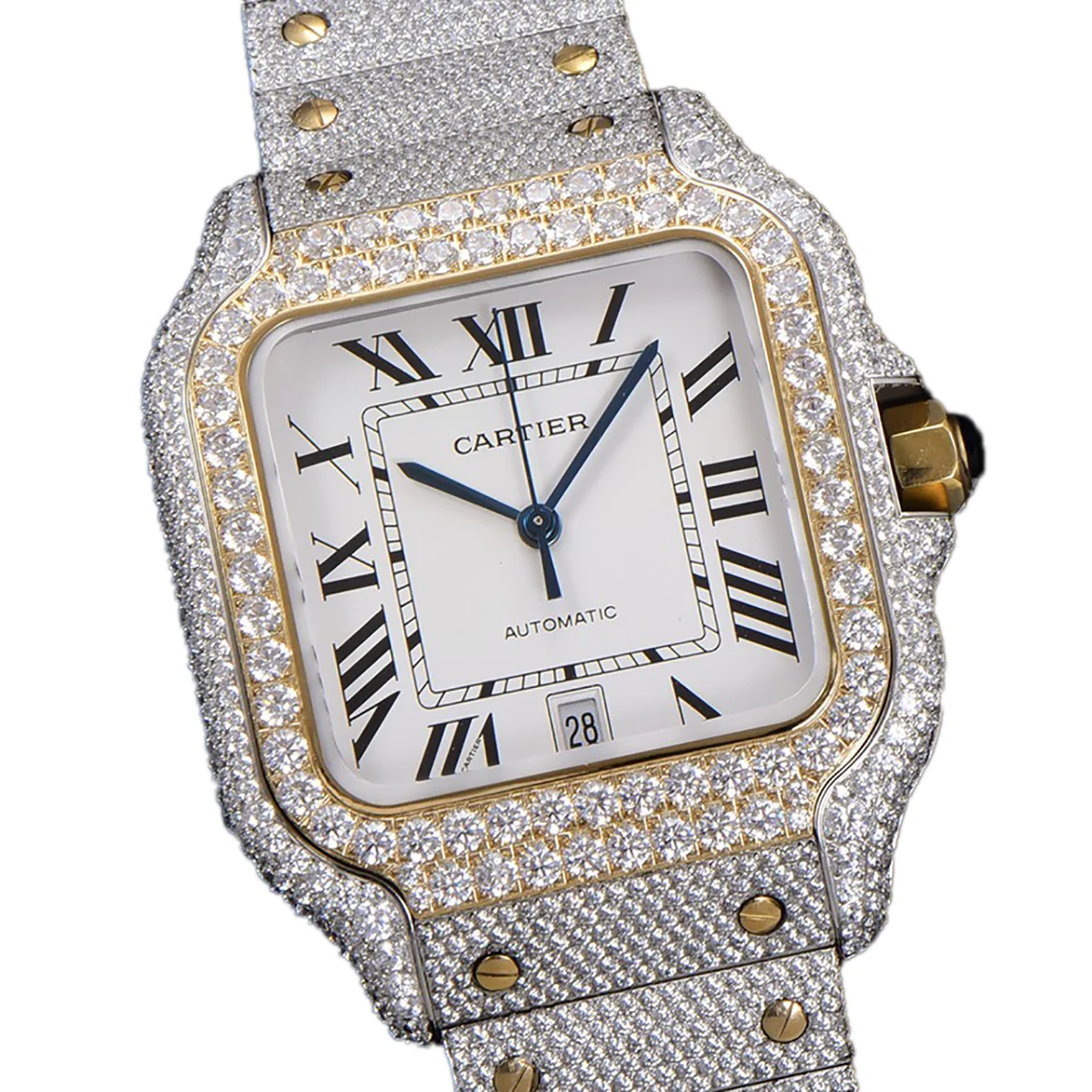 Santos de Cartier 40mm Diamond Paved Dial with Roman Markers in Steel/Rose Gold