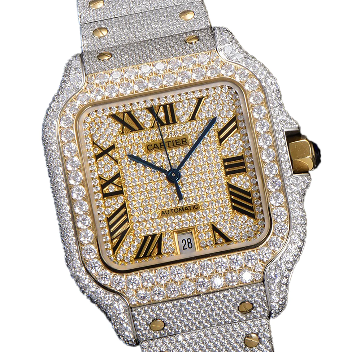 Santos de Cartier 40mm Diamond Paved Dial with Roman Markers in Steel/Yellow Gold