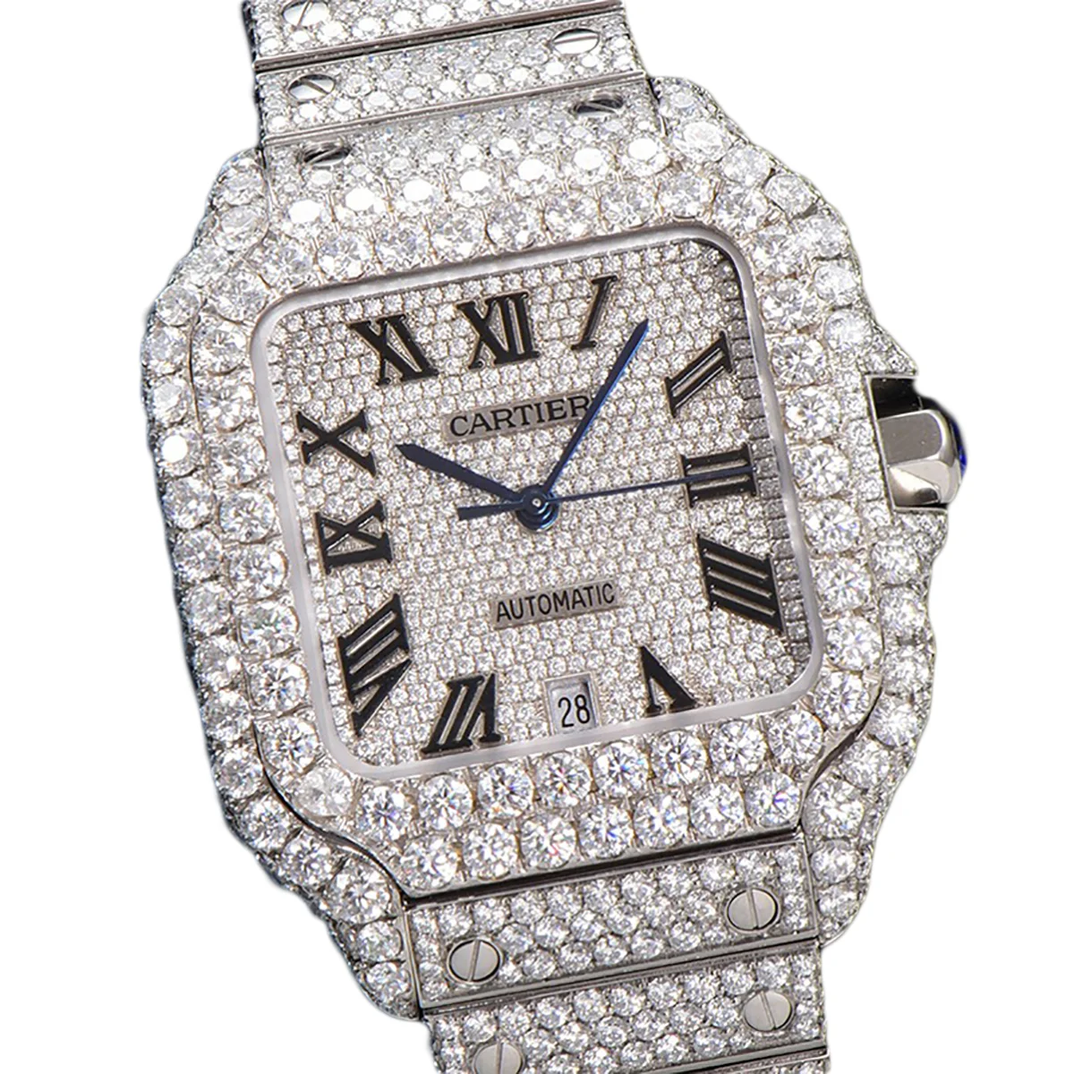 Santos de Cartier 40mm Diamond Paved Dial with Roman Markers in Steel
