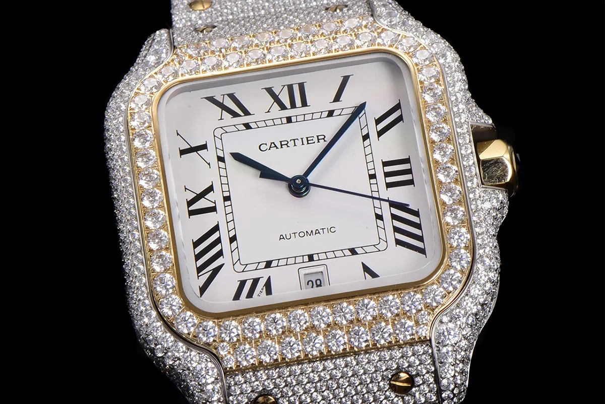 Santos de Cartier 40mm Diamond Paved Dial with Roman Markers in Steel/Rose Gold
