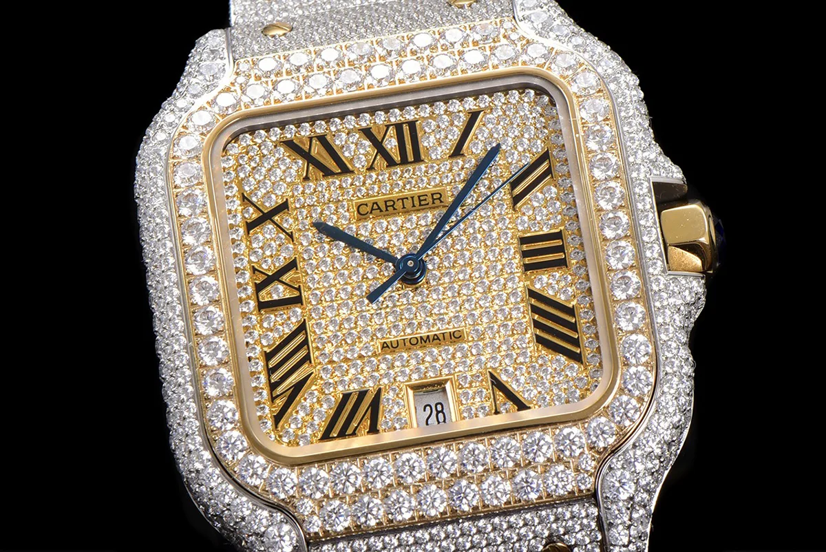 Santos de Cartier 40mm Diamond Paved Dial with Roman Markers in Steel/Yellow Gold