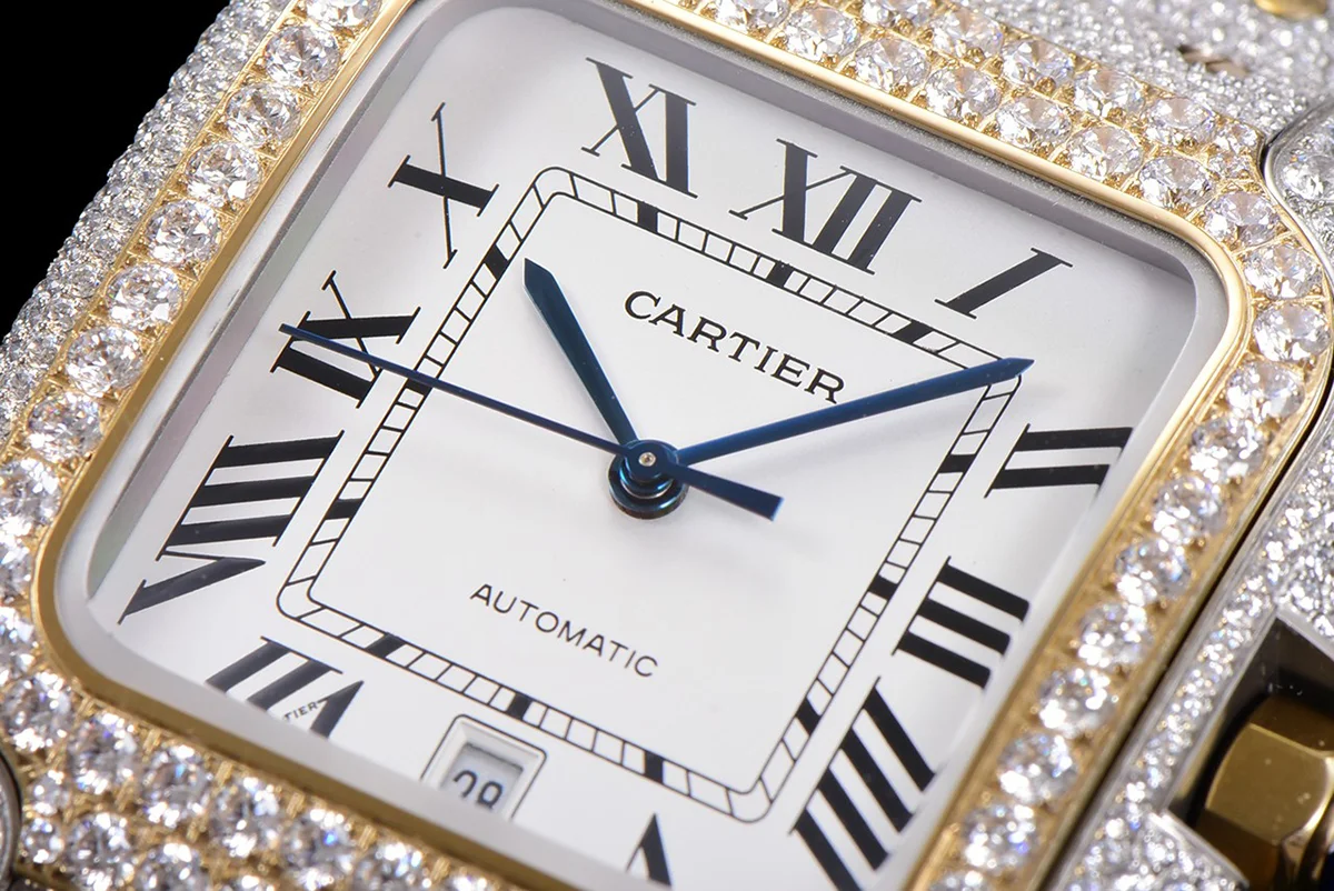 Santos de Cartier 40mm Diamond Paved Dial with Roman Markers in Steel/Rose Gold