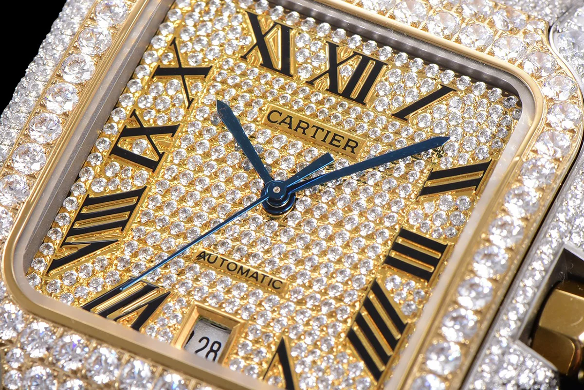 Santos de Cartier 40mm Diamond Paved Dial with Roman Markers in Steel/Yellow Gold