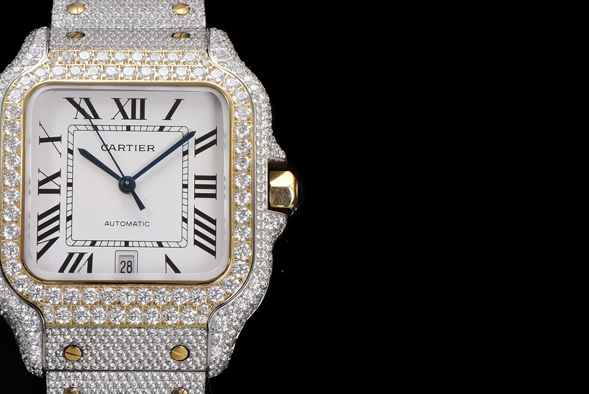 Santos de Cartier 40mm Diamond Paved Dial with Roman Markers in Steel/Rose Gold