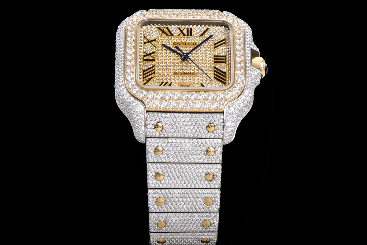 Santos de Cartier 40mm Diamond Paved Dial with Roman Markers in Steel/Yellow Gold