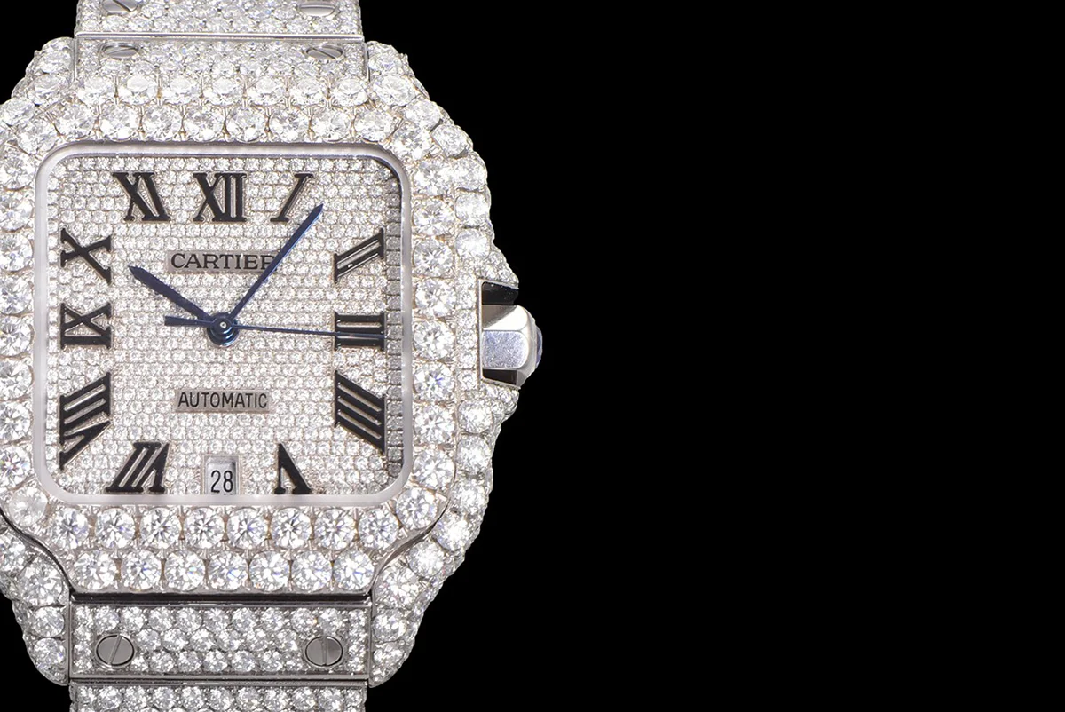 Santos de Cartier 40mm Diamond Paved Dial with Roman Markers in Steel