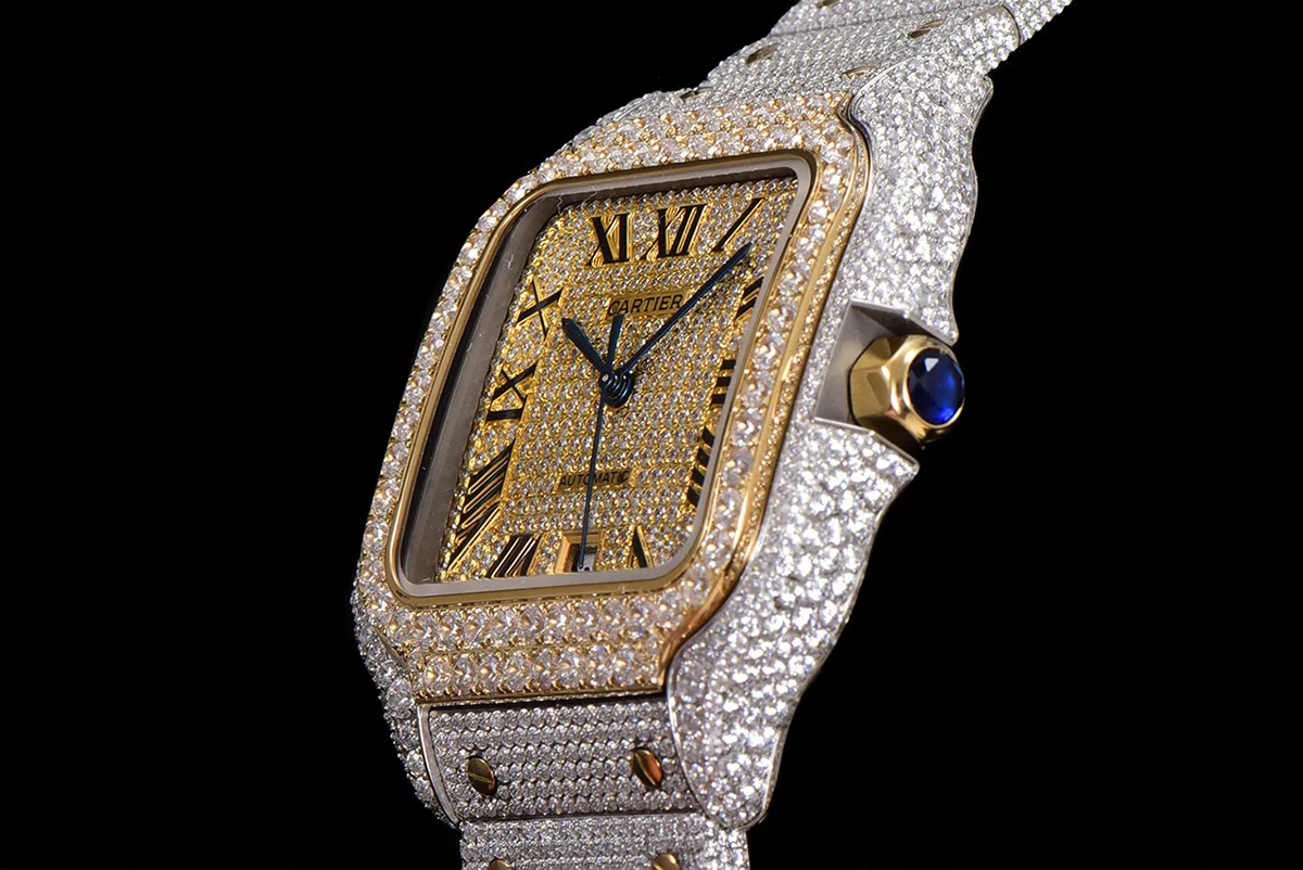 Santos de Cartier 40mm Diamond Paved Dial with Roman Markers in Steel/Yellow Gold