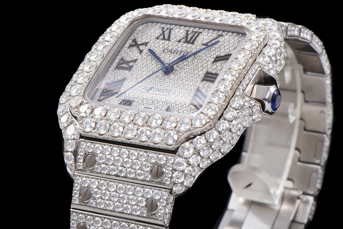 Santos de Cartier 40mm Diamond Paved Dial with Roman Markers in Steel