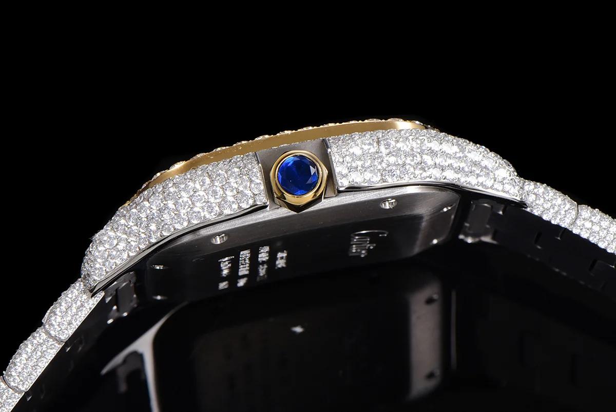 Santos de Cartier 40mm Diamond Paved Dial with Roman Markers in Steel/Yellow Gold
